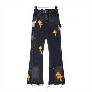 Pantalones Vaqueros Anchos de Cintura Alta para Hombre TITAN TREAD WEAR, Ecológicos, Casuales, Otoñales, Lavados a la Piedra, Desgastados, con Botones y Dobladillo Deshilachado - Product Image 1