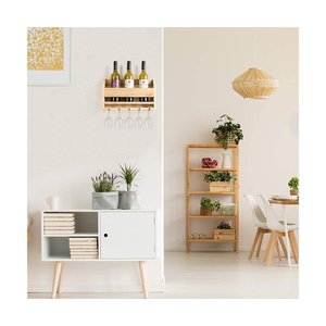 Natural Wood Wine Bottle Display Stand with Wine Glass Holder Wall Mounted and <b>Portable</b> Also With Handle for Dining <b>Table</b> - Product Image 5