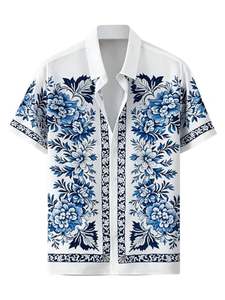 Chemise homme imprimée intégrale à manches courtes, style hawaïen tropical, décontractée, boutonnée, pour l'été, motif floral coloré - Product Image 6