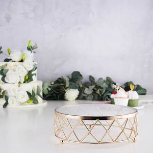 Elegant Gold Geometric Serving <b>Stand</b> for <b>Cakes</b> Desserts Pastries and Sweets Luxury Iron <b>Cake</b> Display Pedestal with Gold Finish - Product Image 2