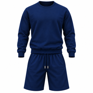 Conjunto Deportivo AIFRAN SPORTS para Hombre, Sudadera Azul Marino con Cuello Redondo, Pantalones Cortos con Cordón, Estampado de Leopardo, Ropa Deportiva Informal, 50% Algodón - Product Image 1