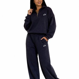 Ensembles de survêtements polaire pour femmes : sweat-shirt demi-zip et pantalon de jogging en tissu doux et épais, service de personnalisation de logo en gros - Product Image 4