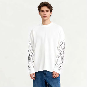 Camiseta de punto gofrado blanca de manga larga, estilo vintage, informal, con estampado digital de leopardo, personalizada por el fabricante, para hombre, tendencia 2026 - Product Image 3