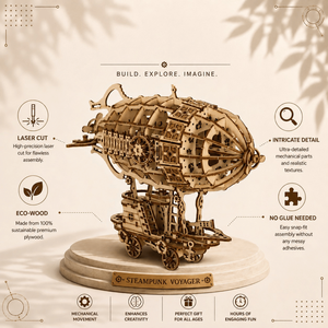DIY Airship 3D Wooden Aircraft Puzzle | Laser Cut Mechanical <b>Building</b> <b>Model</b> Toy for Desk Decor Collectors & Birthday Gift Giving - Product Image 3