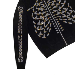Custom Men Full Zip Up Rhinestone <b>Skeleton</b> <b>Hoodie</b> Streetwear Sweatshirt Wholesale - Product Image 6