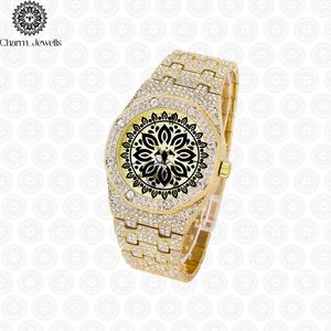 Charm_Jewells Montre de luxe en or pour femme, boîtier rond, mouvement à quartz analogique, bracelet incrusté de diamants, 38 mm - Product Image 4