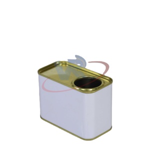 Bidon rectangulaire en métal de 0.5 litres de qualité supérieure de forme carrée avec revêtement blanc/or - Product Image 1