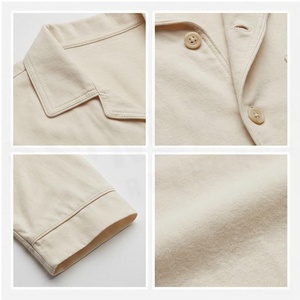 Cream Solid Color Long Sleeve Pajama Set with Button Front and Drawstring Pants - Product Image 4