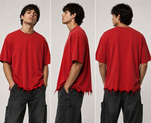 T-shirt Homme Oversize Streetwear Grammage Lourd, Style Grunge, Vintage, Effet Usé et Délavé à l'Acide - Product Image 6