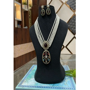 Attractive Kundan Long Layered Gold Plated Ethnic Moissanite <b>Pearl</b> Look <b>Necklace</b> <b>Set</b> for Women Wedding Engagement Gift - Product Image 2