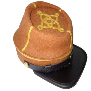 Brown Historical Confederate Butternut Felt Cap <b>Black</b> Brim Gold <b>Sequin</b> Embroidery 100% Wool Adjustable Fit Outdoor Use for Adult - Product Image 5