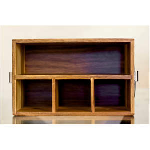 Porte-couverts en bois d'acacia rustique avec poignées métalliques, organisateur de bureau à 4 compartiments et support pour ustensiles de cuisine pour restaurant et maison - Product Image 3