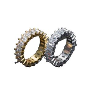 Colecciones únicas Hip Hop Iced Moissanite Cut Sterling Silver/Gold Plated Prong Set Full Eternity Wedding Bands Anillos - Product Image 1