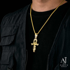 Rose Gold Plated Sterling <b>Silver</b> Ankh <b>Cross</b> Pendant <b>Necklace</b> Moissanite Charm Hip Hop Unisex Party Gift Jewelry - Product Image 3