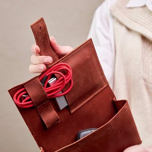 Natural Leather Cable Organizer <b>Rustic</b> Cord Wrap Earphone Wire Management <b>Desk</b> Tidy Storage Keeper Seller LCO-0042 - Product Image 4