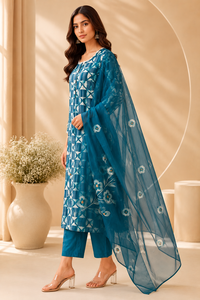 NIYANI Salwar Kameez bleu d'été en rayonne pour femme, tenue décontractée traditionnelle indienne et pakistanaise, longueur cheville, coupe régulière, infroissable - Product Image 2