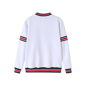 Sudadera Personalizada con Cuello Redondo para Universidad, Unisex, Blanca con Rayas Rojas y Negras, Felpa de Algodón, Venta al por Mayor, Ropa Escolar y Universitaria - Product Image 2