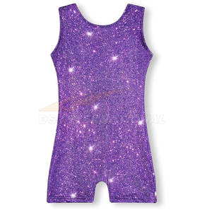Girls Purple <b>Star</b> Print Sleeveless Leotard Shorts Set Gymnastics Dance Workout <b>Outfit</b> With Scrunchie - Product Image 2