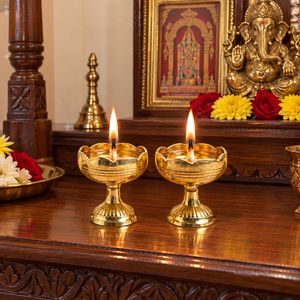 Brass Diya Pair Oil Lamps for Puja <b>Home</b> Temple <b>Decor</b> Diwali Festival Traditional <b>Indian</b> Handmade Brass Decorative Lamps Exporter - Product Image 3