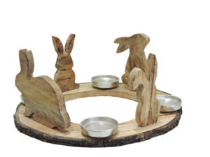 Portavelas Decorativo de Madera con Forma de Conejo y Detalles de Aluminio, Centro de Mesa Festivo - Product Image 3