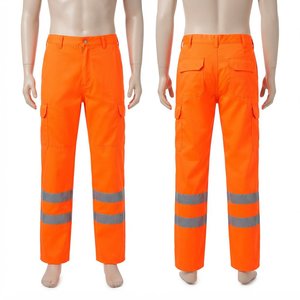 Premium 240 GSM Poly Cotton <b>Corduroy</b> Waterproof Work <b>Pant</b> Orange Reflective Safety Strips Cargo Pockets Durable Custom Trousers - Product Image 1