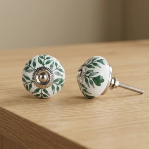 <b>Ceramic</b> Round Cabinet <b>Knobs</b> Green Leaf Pattern Farmhouse Style Kitchen <b>Drawer</b> Handle Durable Design - Product Image 5