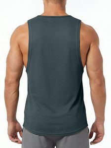 Custom logo <b>Men's</b> <b>Black</b> Quick Dry Tank Top O-Neck Solid Sporty Knitted Sleeveless <b>Vest</b> - Product Image 3