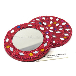 Miroir de poche rond perlé fait main ethnique pour femme – Miroir de maquillage portable pour retouches rapides - Product Image 4