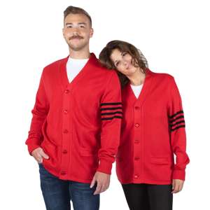 Cardigans à col en V rouges personnalisés avec logo, manches longues, couleur unie, tricot acrylique, fermeture boutonnée, vêtements décontractés d'automne - Product Image 6