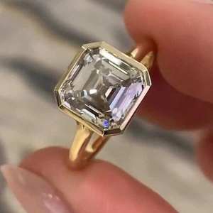 3 CT Asscher/ square emerald cut lab grown/ cvd diamond trending bezel <b>set</b> engagement wedding promise gifting <b>ring</b> 14 k <b>gold</b> - Product Image 4