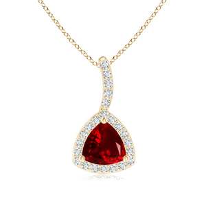 Pendentif en or 14 carats avec halo de diamants et rubis rouges naturels de 0,43 carats, avec anse incurvée, bijoux fins classiques, cadeau d'anniversaire pour elle - Product Image 1