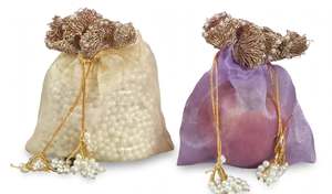 Pochette en organza de qualité supérieure avec poignées perlées et fermeture à cordon, élégantes pochettes cadeaux transparentes pour mariage - Product Image 2