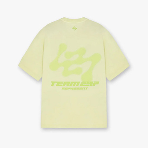 เสื้อยืดคอกลมแขนสั้นสีเหลืองอ่อนสำหรับผู้ชายพร้อมพิมพ์ตัวอักษรด้านหน้าเสื้อเชิ้ตผ้าฝ้ายเจอร์ซีย์ทรงพอดีตัวแบบลำลอง - Product Image 2