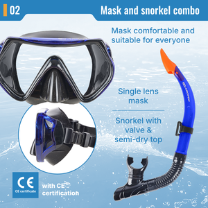 Masque et tuba de plongée AROPEC avec lentille anti-buée en verre trempé pour adultes, équipement de plongée en mer, bleu, orange, jaune - Product Image 3