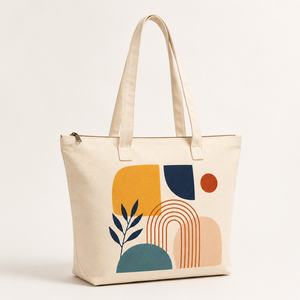 Sac fourre-tout tendance en toile de coton imprimée avec fermeture éclair et bandoulière, grande capacité pour la plage, les courses et le shopping - Product Image 3