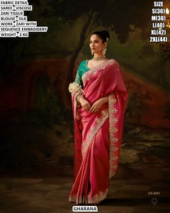 GHARANA Yellow Viscose Saree with Zari Embroidery Silk <b>Blouse</b> for Women Wedding Occasion Wrinkle Free Moisture Wicking KS-5681 - Product Image 4