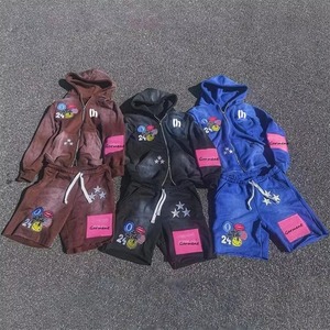Ensemble de veste et short pour homme avec logo brodé personnalisé, 100% coton, meilleure qualité, respirant, shorts pour homme, ensemble délavé à l'acide - Product Image 1