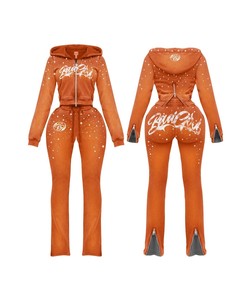 Nouvelle Tendance 2026 : Ensemble TAHAD Femme 2 Pièces Vintage avec Logo Personnalisé, Strass Lavés, Double Fermeture Éclair – Pantalon de Survêtement et Sweat à Capuche Court - Product Image 2