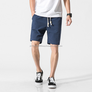 Short d'été en coton et lin pour hommes, avec logo personnalisé OEM - Product Image 6