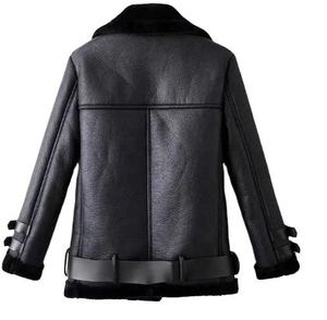Chaqueta de Motero Negra para Hombre, Cuello Camisero, Forro de Piel Sintética, Chaqueta de Invierno de Cuero PU - Product Image 2