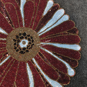 Handmade Floral Glass Beaded Placemat Red <b>White</b> Decorative Dining <b>Table</b> Mat OEM Wholesale Manufacturer Supplier - Product Image 6