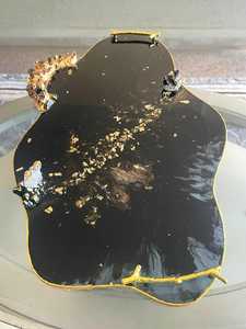 Luxury <b>Black</b> Epoxy Resin <b>Serving</b> <b>Tray</b> With Gold Leaf Design Handmade Decorative Storage <b>Tray</b> For Home Decor Hotel Restaurant Use - Product Image 4