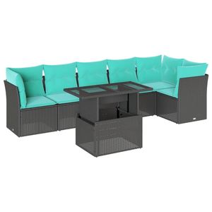 Ensemble de canapés de jardin en polyrotin noir avec coussins, 7 pièces, mobilier d'extérieur au design contemporain pour jardin, capacité 6 personnes - Product Image 2