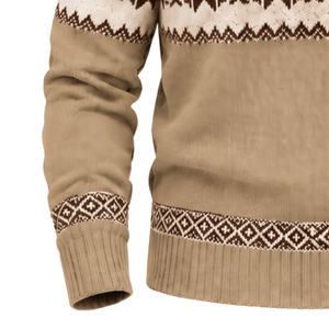 Suéter de punto para hombre, beige, 100% algodón, con cuello de botones, manga larga, diseño geométrico, informal de invierno, venta al por mayor - Product Image 6