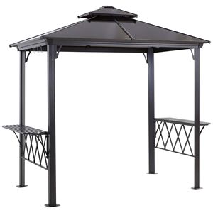 Gazebo per Barbecue da Patio 8,3 Piedi con Ripiani e Ganci, Tettoia Parasole Nera per Utensili - Product Image 1