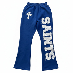 Pantalones Deportivos de Lona Negra para Hombre, Estilo Saints, Color Sólido, con Bordado Personalizable, Cintura Elástica, Corte Acampanado, Peso Medio - Product Image 6
