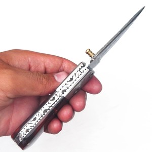 Cuchillo Plegable de Acero de Damasco con Mango de Resina, Punta Caída, Funda para Transporte Vertical, para Bolsillo, EDC, Caza, Camping, Compatible con OEM - Product Image 2