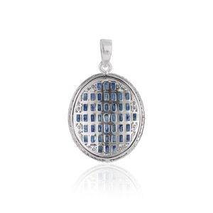 Pendentif de luxe tendance en argent sterling 925 avec saphir bleu naturel taille baguette et diamant rond - Product Image 6