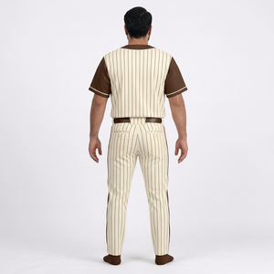Ensemble de vêtements de baseball pour hommes, maillot rayé et pantalon, manches courtes, fermeture à boutons, respirant, toutes saisons, coupe régulière pour adultes - Product Image 2