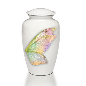 Urne funéraire en laiton en métal blanc brillant de conception de papillon de mémorial funéraire adulte classique moderne pour les cendres humaines - Product Image 1